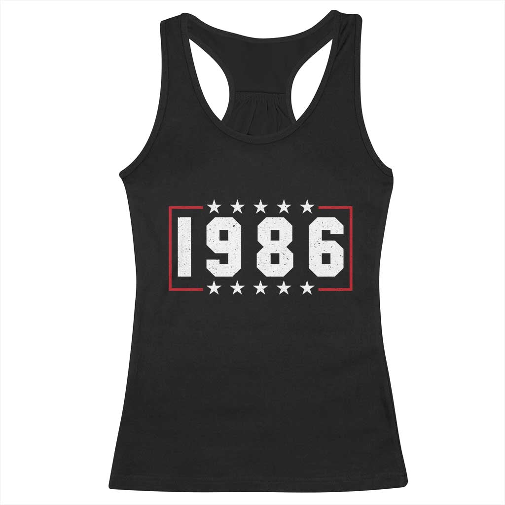 40th Birthday Racerback Tank Top Vintage 1986 40 Years Old Birthday Stars And Stripes