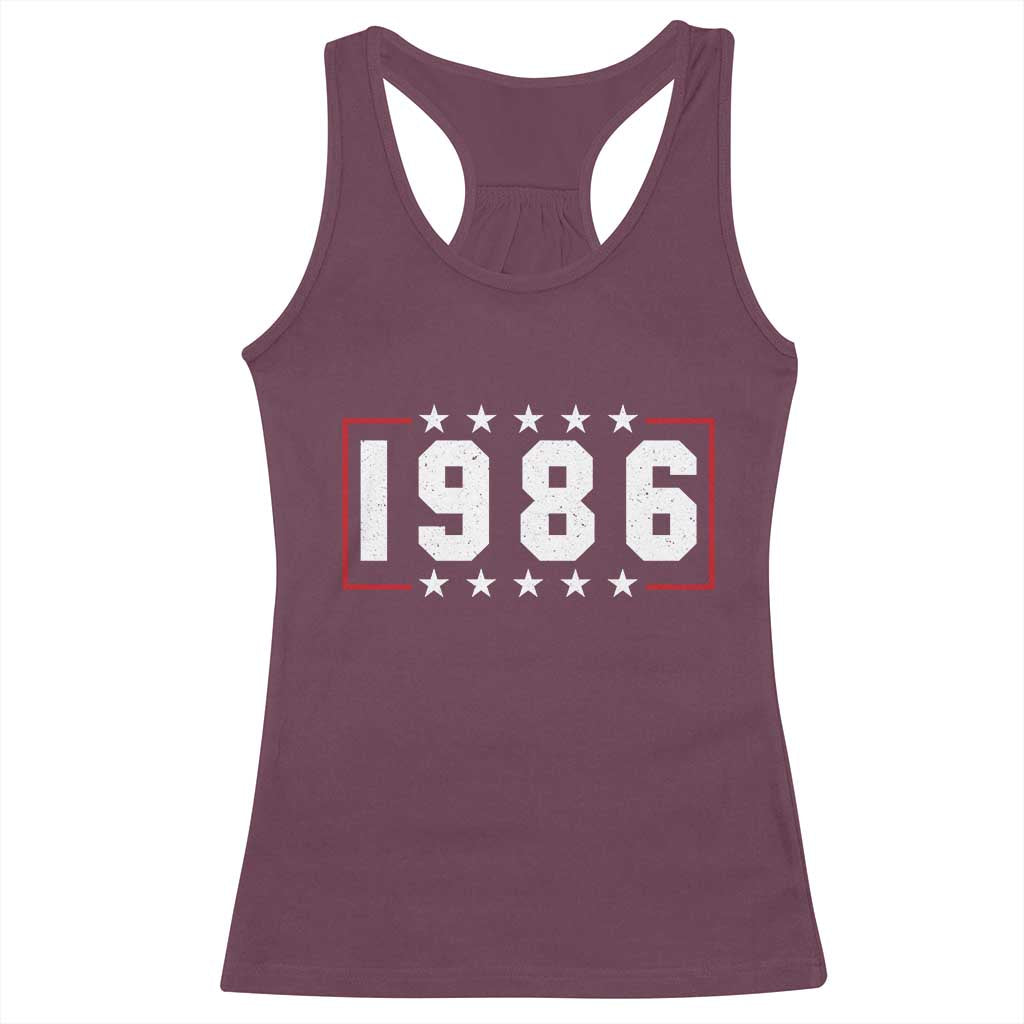 40th Birthday Racerback Tank Top Vintage 1986 40 Years Old Birthday Stars And Stripes