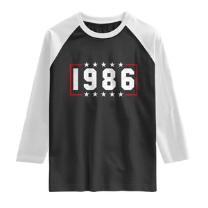 40th Birthday Raglan Shirt Vintage 1986 40 Years Old Birthday Stars And Stripes TS11 Black White Print Your Wear