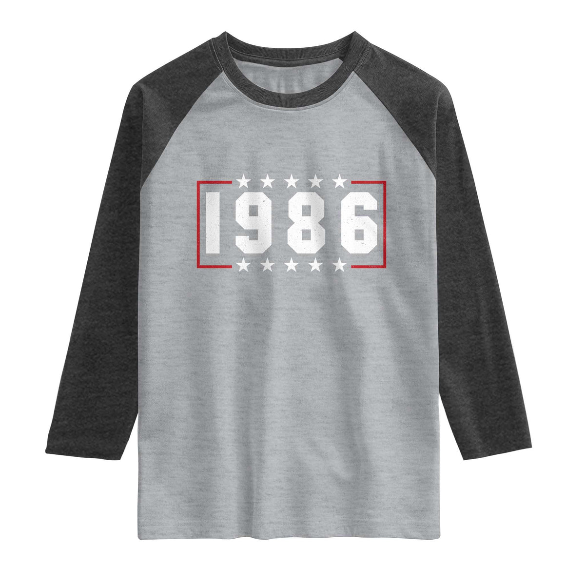40th Birthday Raglan Shirt Vintage 1986 40 Years Old Birthday Stars And Stripes TS11 Heather Gray Heather Charcoal Print Your Wear