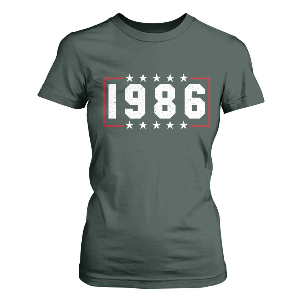 40th Birthday T Shirt For Women Vintage 1986 40 Years Old Birthday Stars And Stripes TS11 Dark Forest Green Print Your Wear