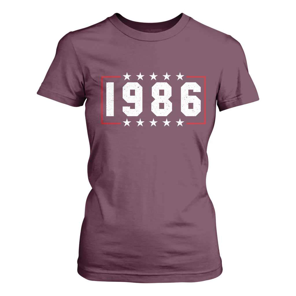 40th Birthday T Shirt For Women Vintage 1986 40 Years Old Birthday Stars And Stripes TS11 Maroon Print Your Wear