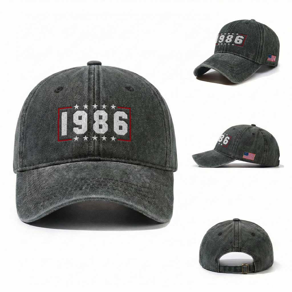 40th Birthday Washed Cotton Baseball Cap Vintage 1986 40 Years Old Birthday Stars And Stripes