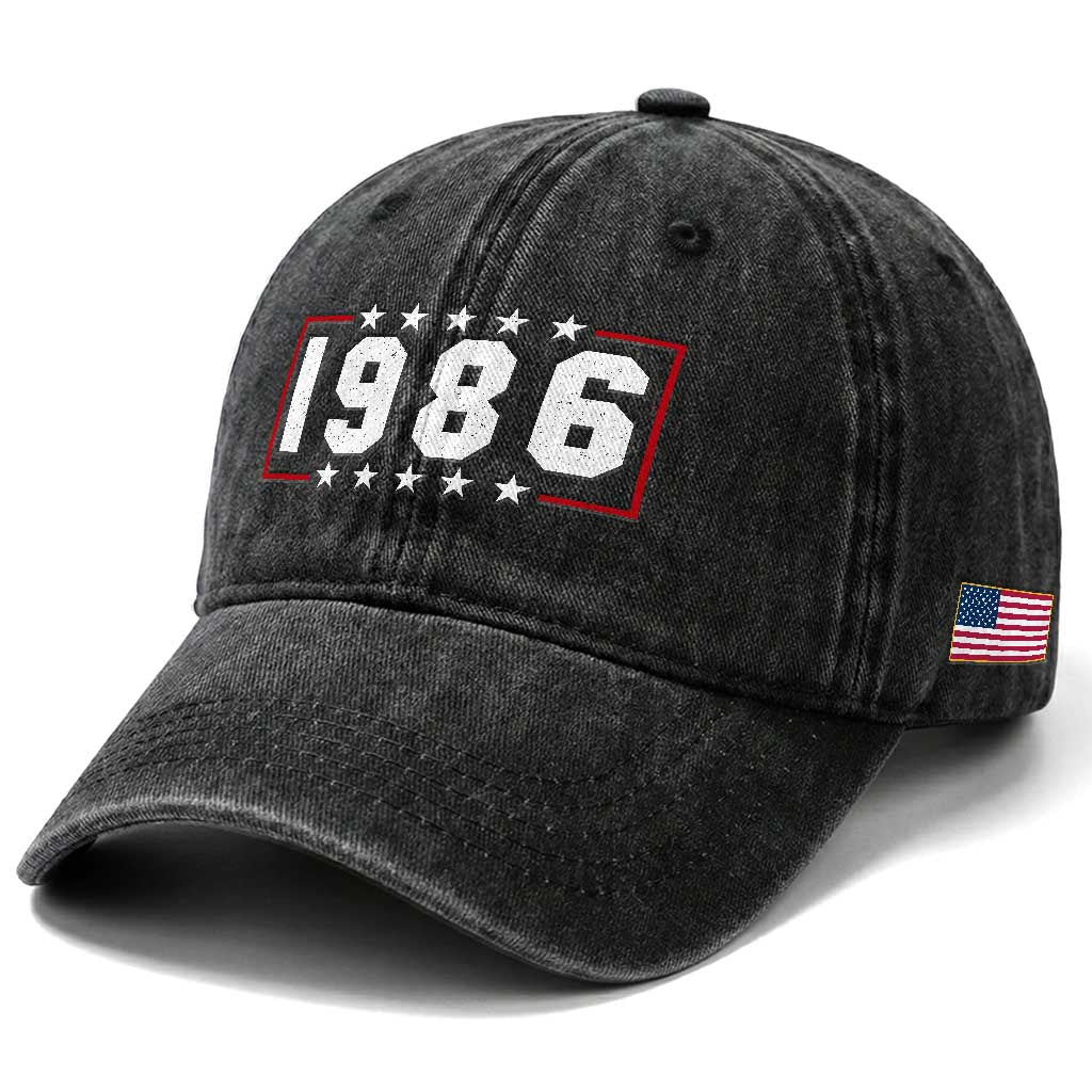 40th Birthday Washed Cotton Baseball Cap Vintage 1986 40 Years Old Birthday Stars And Stripes