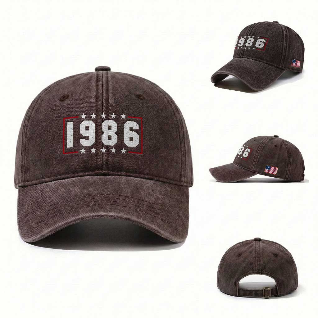 40th Birthday Washed Cotton Baseball Cap Vintage 1986 40 Years Old Birthday Stars And Stripes