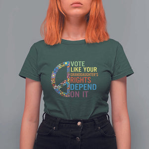 Vote Like Your Granddaughter's Rights Depend On It T Shirt For Women Boho Floral Peace Sign TS11 Dark Forest Green Print Your Wear