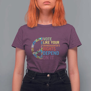 Vote Like Your Granddaughter's Rights Depend On It T Shirt For Women Boho Floral Peace Sign TS11 Maroon Print Your Wear