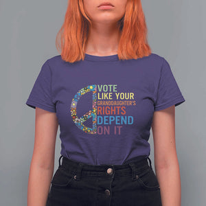 Vote Like Your Granddaughter's Rights Depend On It T Shirt For Women Boho Floral Peace Sign TS11 Purple Print Your Wear