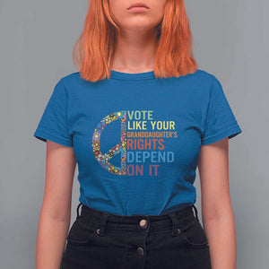 Vote Like Your Granddaughter's Rights Depend On It T Shirt For Women Boho Floral Peace Sign TS11 Royal Blue Print Your Wear