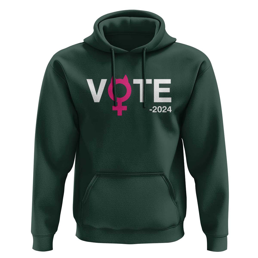 Funny Vote 2024 Hoodie Cat Woman Sign Harris President 2024 TS11 Dark Forest Green Print Your Wear