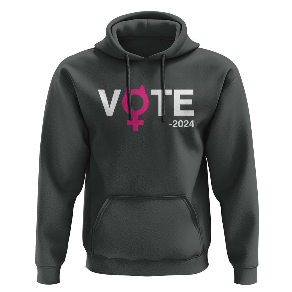 Funny Vote 2024 Hoodie Cat Woman Sign Harris President 2024 TS11 Dark Heather Print Your Wear