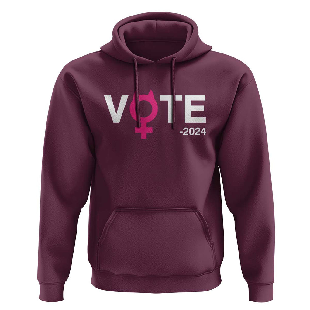 Funny Vote 2024 Hoodie Cat Woman Sign Harris President 2024 TS11 Maroon Print Your Wear