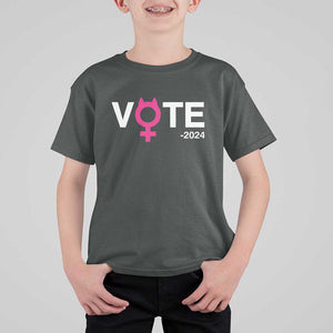 Funny Vote 2024 T Shirt For Kid Cat Woman Sign Harris President 2024 TS11 Dark Heather Print Your Wear