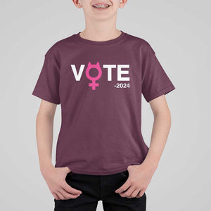 Funny Vote 2024 T Shirt For Kid Cat Woman Sign Harris President 2024 TS11 Maroon Print Your Wear