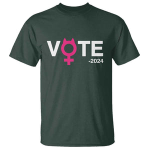 Funny Vote 2024 T Shirt Cat Woman Sign Harris President 2024 TS11 Dark Forest Green Print Your Wear