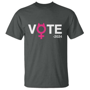 Funny Vote 2024 T Shirt Cat Woman Sign Harris President 2024 TS11 Dark Heather Print Your Wear