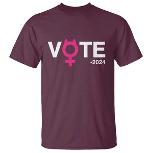Funny Vote 2024 T Shirt Cat Woman Sign Harris President 2024 TS11 Maroon Print Your Wear