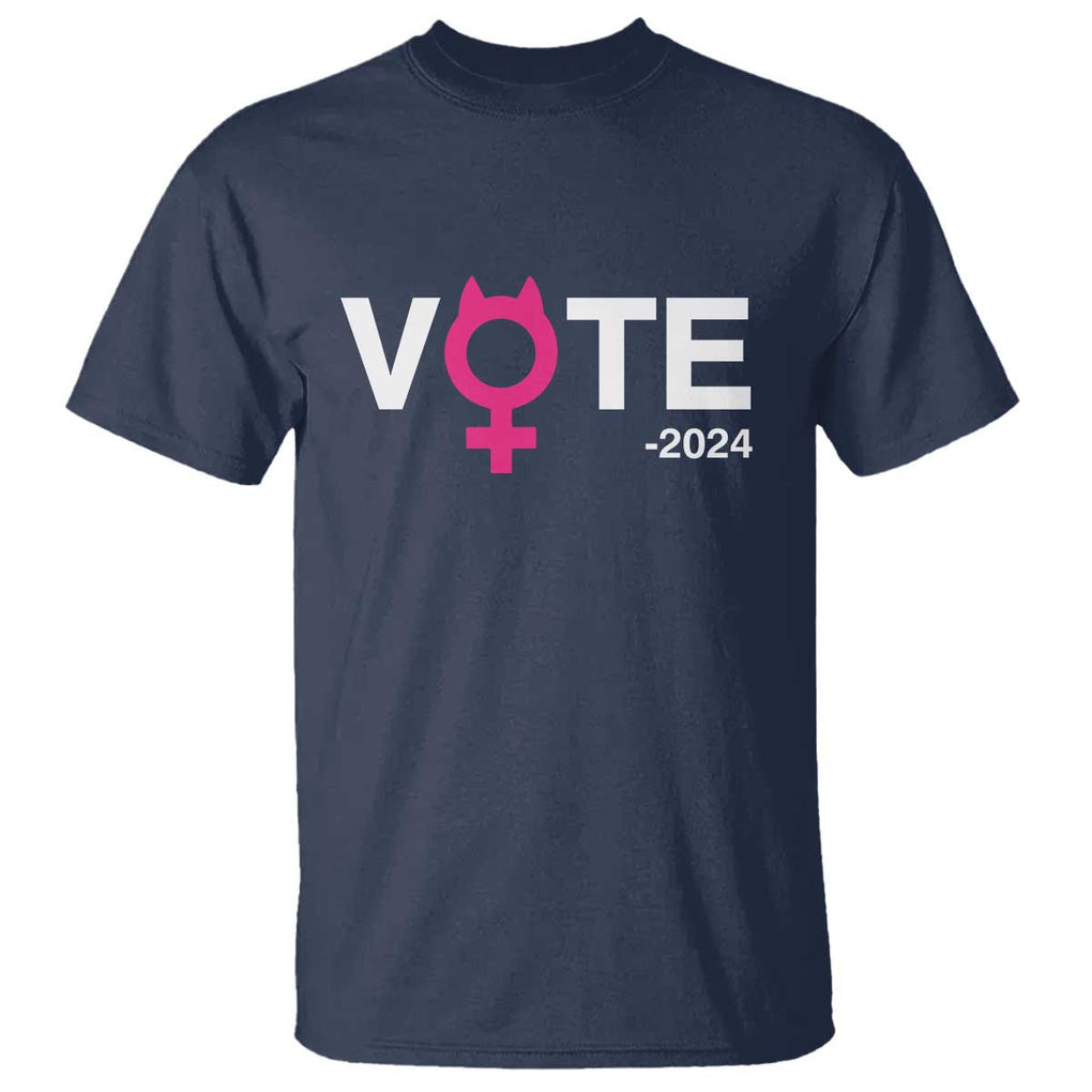 Funny Vote 2024 T Shirt Cat Woman Sign Harris President 2024 TS11 Navy Print Your Wear