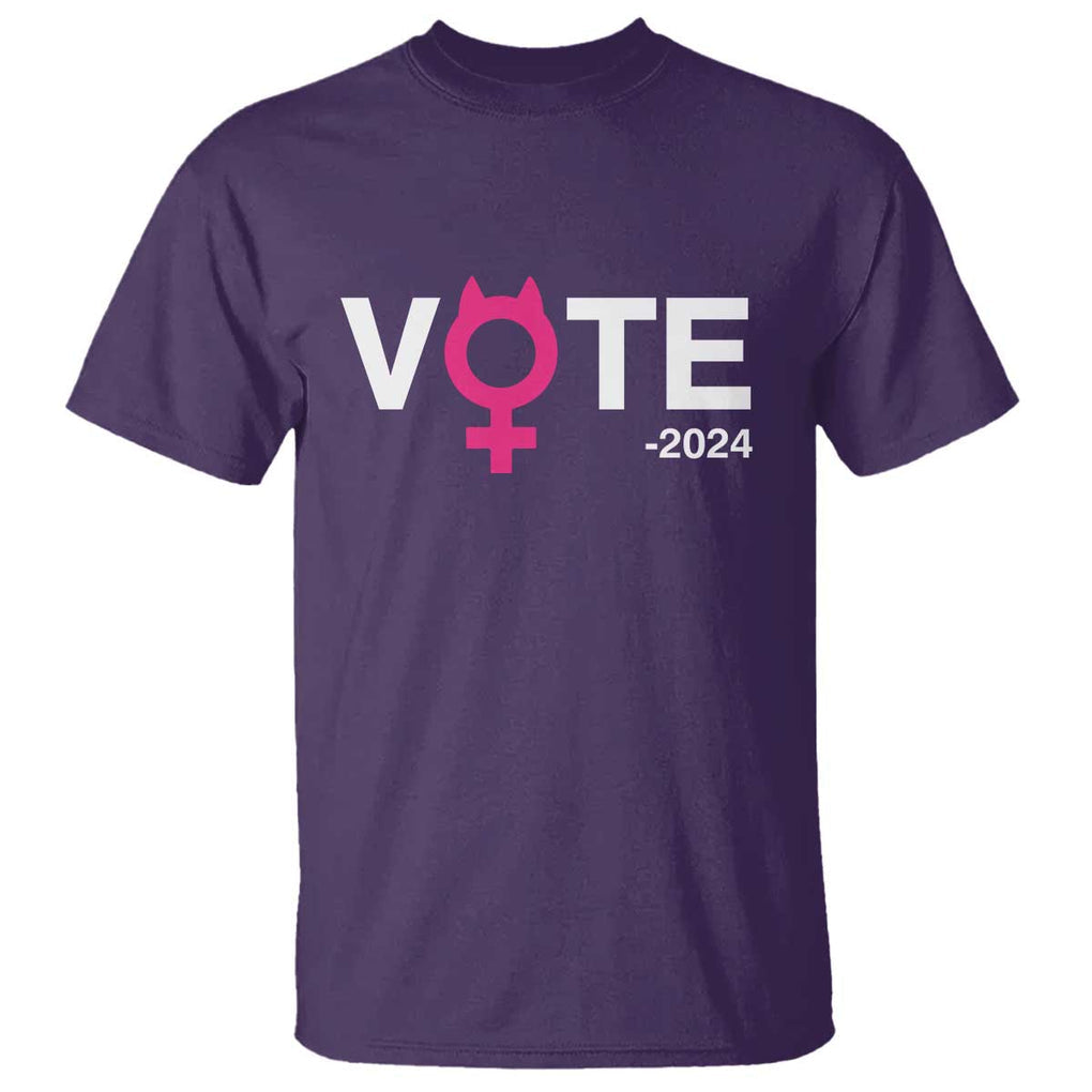 Funny Vote 2024 T Shirt Cat Woman Sign Harris President 2024 TS11 Purple Print Your Wear