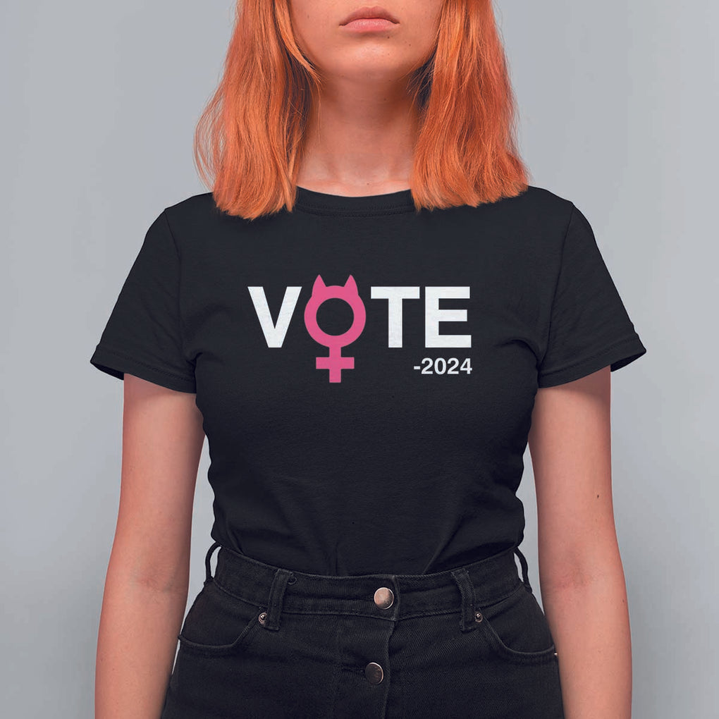 Funny Vote 2024 T Shirt For Women Cat Woman Sign Harris President 2024 TS11 Black Print Your Wear