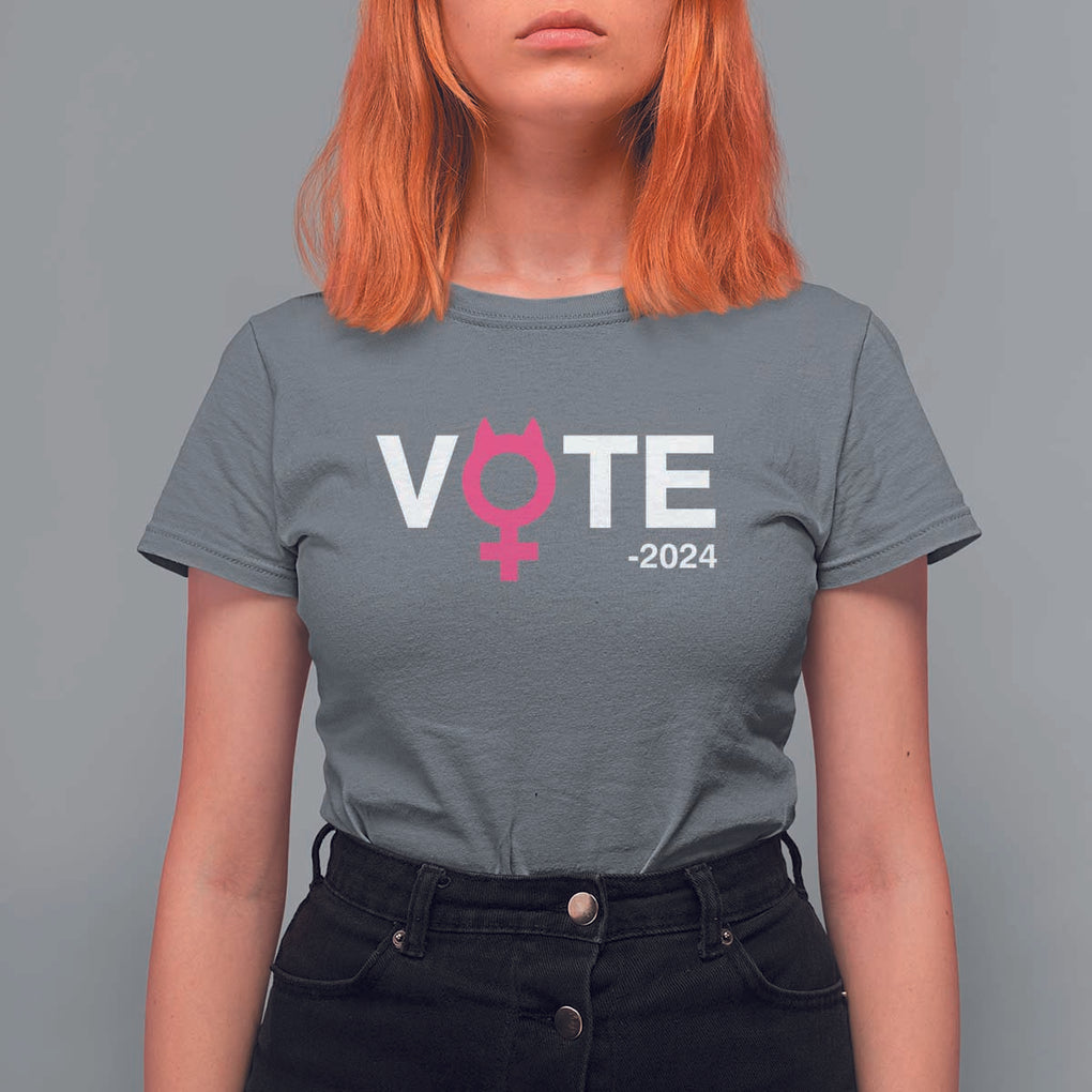 Funny Vote 2024 T Shirt For Women Cat Woman Sign Harris President 2024 TS11 Charcoal Print Your Wear