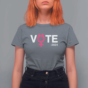 Funny Vote 2024 T Shirt For Women Cat Woman Sign Harris President 2024 TS11 Charcoal Print Your Wear