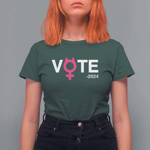 Funny Vote 2024 T Shirt For Women Cat Woman Sign Harris President 2024 TS11 Dark Forest Green Print Your Wear