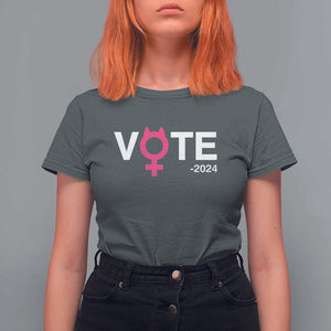 Funny Vote 2024 T Shirt For Women Cat Woman Sign Harris President 2024 TS11 Dark Heather Print Your Wear