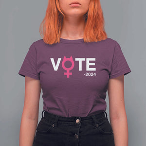 Funny Vote 2024 T Shirt For Women Cat Woman Sign Harris President 2024 TS11 Maroon Print Your Wear