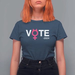 Funny Vote 2024 T Shirt For Women Cat Woman Sign Harris President 2024 TS11 Navy Print Your Wear