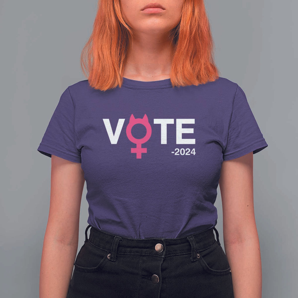 Funny Vote 2024 T Shirt For Women Cat Woman Sign Harris President 2024 TS11 Purple Print Your Wear