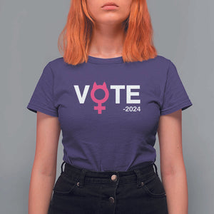 Funny Vote 2024 T Shirt For Women Cat Woman Sign Harris President 2024 TS11 Purple Print Your Wear