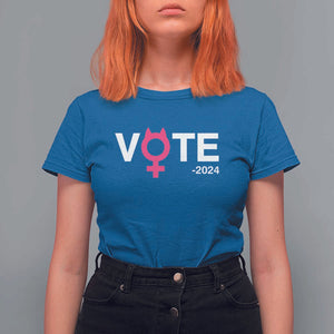 Funny Vote 2024 T Shirt For Women Cat Woman Sign Harris President 2024 TS11 Royal Blue Print Your Wear