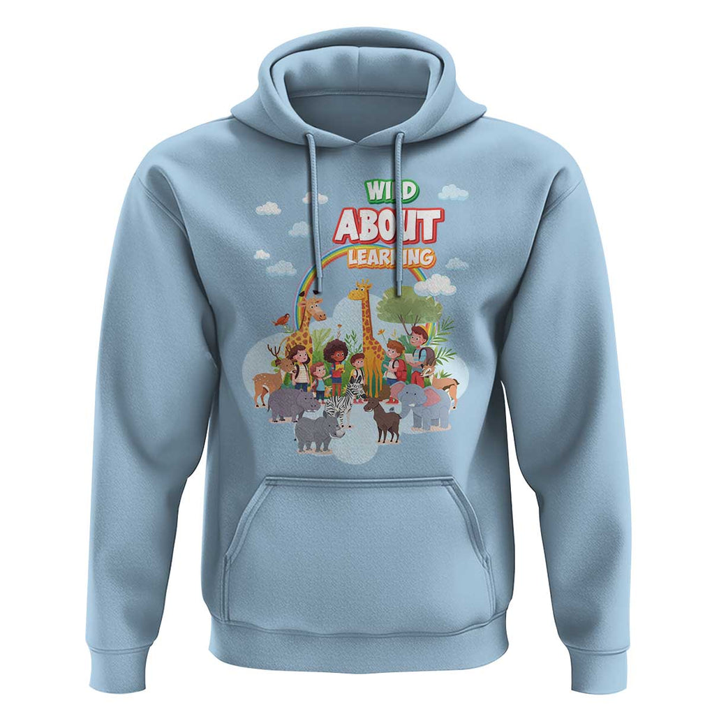 Wild About Learning Hoodie Back To School Zoo Animals Student Rainbow TS11 Light Blue Print Your Wear