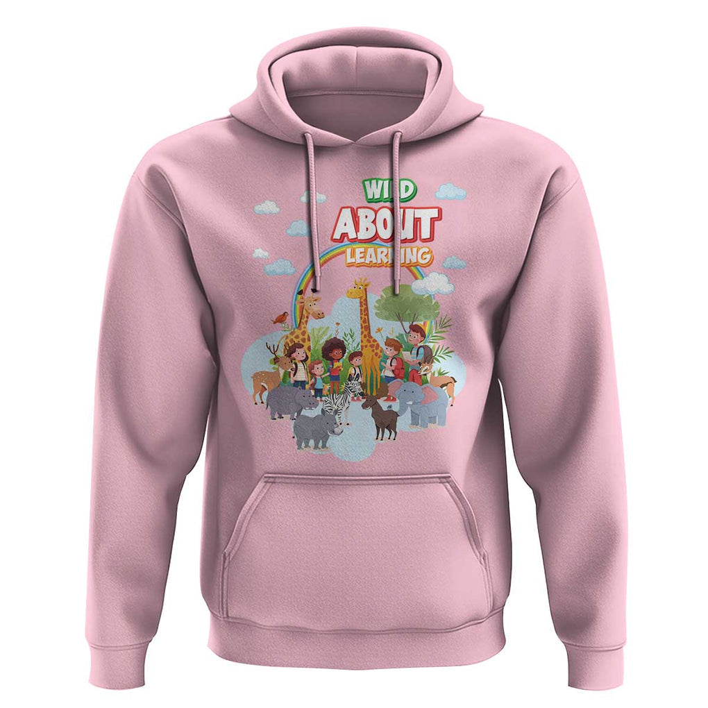 Wild About Learning Hoodie Back To School Zoo Animals Student Rainbow TS11 Light Pink Print Your Wear