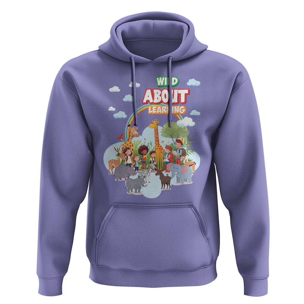 Wild About Learning Hoodie Back To School Zoo Animals Student Rainbow TS11 Violet Print Your Wear