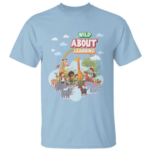 Wild About Learning T Shirt Back To School Zoo Animals Student Rainbow TS11 Light Blue Print Your Wear