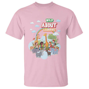 Wild About Learning T Shirt Back To School Zoo Animals Student Rainbow TS11 Light Pink Print Your Wear