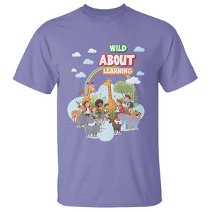 Wild About Learning T Shirt Back To School Zoo Animals Student Rainbow TS11 Violet Print Your Wear