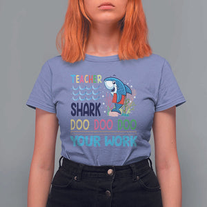 Funny Teacher Shark T Shirt For Women Do Your Work Ruler Back To School TS11 Violet Print Your Wear