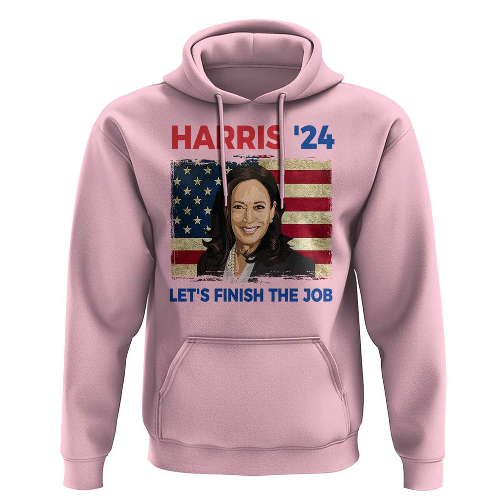 Kamala 2024 Hoodie Harris'24 Let's Finish The Job USA Flag TS11 Light Pink Print Your Wear