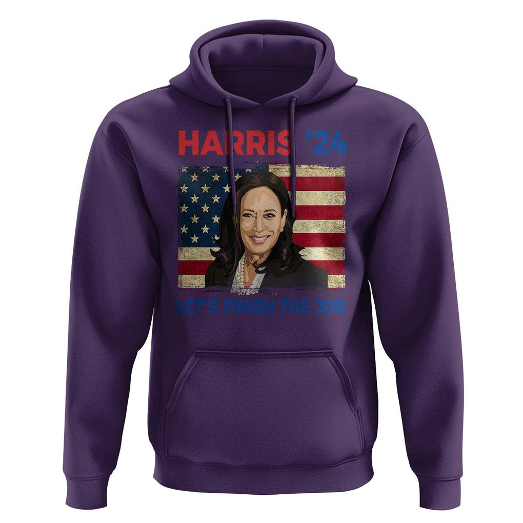 Kamala 2024 Hoodie Harris'24 Let's Finish The Job USA Flag TS11 Purple Print Your Wear