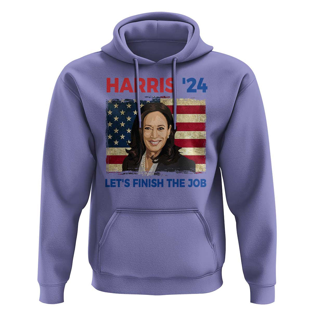 Kamala 2024 Hoodie Harris'24 Let's Finish The Job USA Flag TS11 Violet Print Your Wear