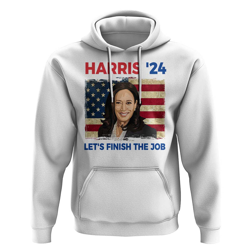 Kamala 2024 Hoodie Harris'24 Let's Finish The Job USA Flag TS11 White Print Your Wear