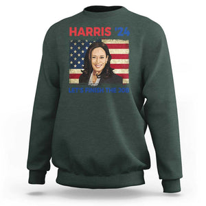 Kamala 2024 Sweatshirt Harris'24 Let's Finish The Job USA Flag TS11 Dark Forest Green Print Your Wear
