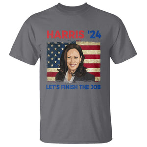 Kamala 2024 T Shirt Harris'24 Let's Finish The Job USA Flag TS11 Charcoal Print Your Wear
