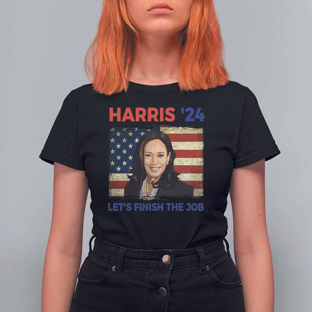Kamala 2024 T Shirt For Women Harris'24 Let's Finish The Job USA Flag TS11 Black Print Your Wear