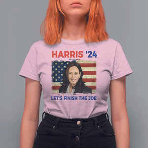 Kamala 2024 T Shirt For Women Harris'24 Let's Finish The Job USA Flag TS11 Light Pink Print Your Wear