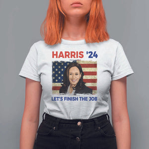 Kamala 2024 T Shirt For Women Harris'24 Let's Finish The Job USA Flag TS11 White Print Your Wear