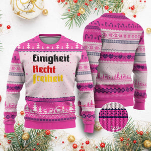 German Heritage Ugly Christmas Sweater Einigkeit Recht Freiheit Germany Flag TS11 Hot Pink Print Your Wear